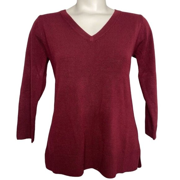 Karen Scott Petite Luxsoft Sweater Top‎ Women's SMALL Merlot Red V-Neck SOFT New - Picture 1 of 9